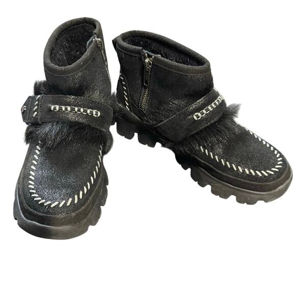 Ugg Fluff Punk UGGPure And Lamb Fur Suede Ankle Boots Fleece Black Size 5 - Picture 4 of 9